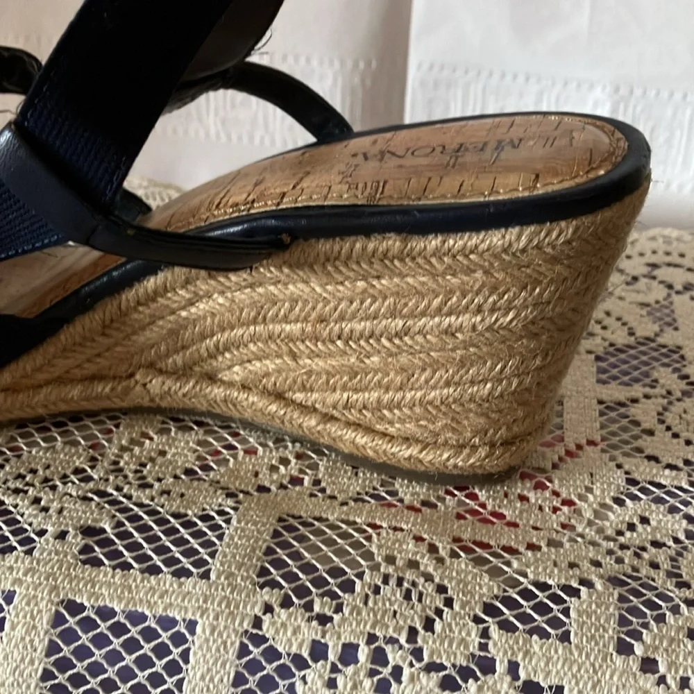 Merona Women’s Sz 10 Navy Blue Espadrille Wedge Sandals 3” Heel Ankle Strap GUC